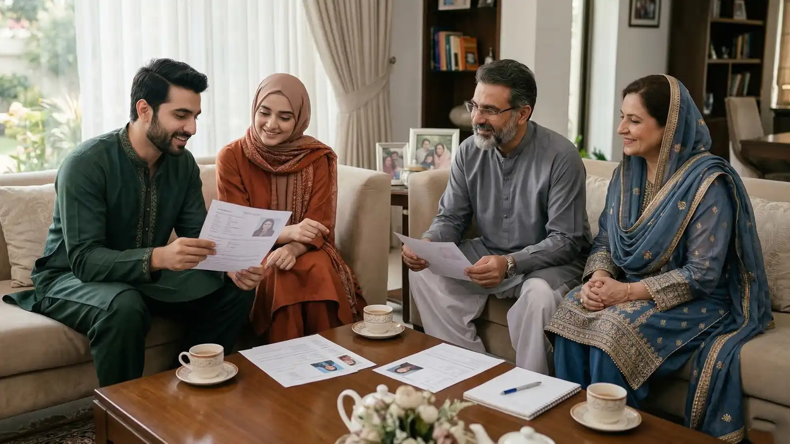 Pakistani family member discussing rishta details